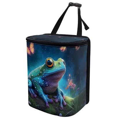 Talayituse Butterfly Galaxy Frog Print Car Trash Bin, Large Size Auto Trash Can Adjustable Portable Garbage Can with Lid, Vehicle Hanging Bag for Headrest Front Back Seat