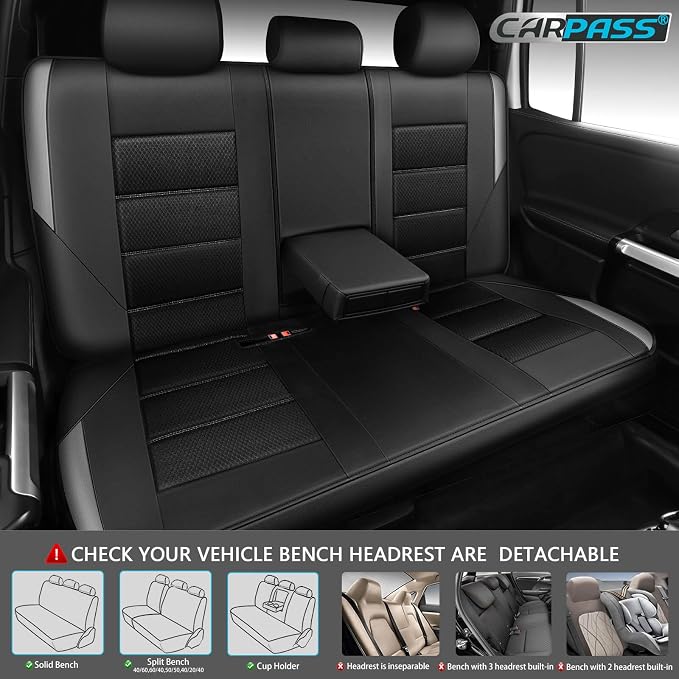 CAR PASS Memory Foam Back Car Seat Covers,Thick 3D Foam Mesh Bench Seat Covers Leather Metallic, Air Cool Rear Seat Cover Black Gray Aluminum Film, Comfort for Cars, Trucks, SUVs Automotive,Black Gray