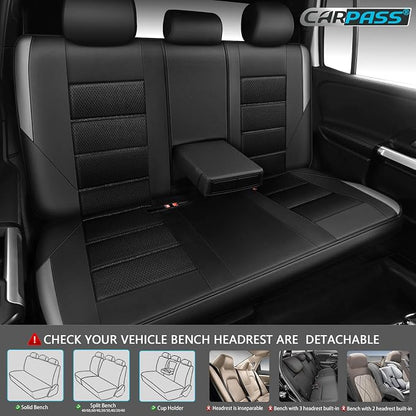 CAR PASS Memory Foam Back Car Seat Covers,Thick 3D Foam Mesh Bench Seat Covers Leather Metallic, Air Cool Rear Seat Cover Black Gray Aluminum Film, Comfort for Cars, Trucks, SUVs Automotive,Black Gray