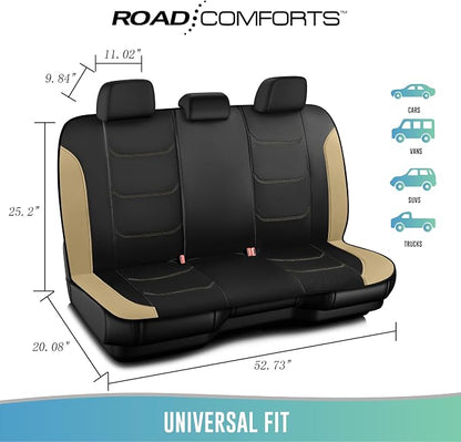 Road Comforts Seat Covers, Premium Leather Car Seat Covers Full Set,Airbag Compatible, Automotive Seat Covers Universal Fit Most Cars,Vans,Truck,SUV, Beige