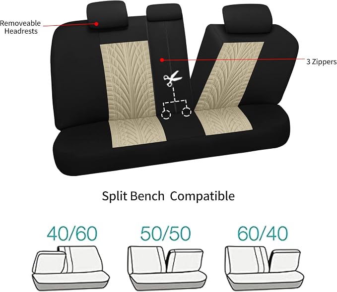 VarCozy Car Seat Covers Full Set, Front & Split Rear Bench for Car, Universal Cloth SUV, Sedan, Van, Automotive Interior Covers, Airbag Compatible