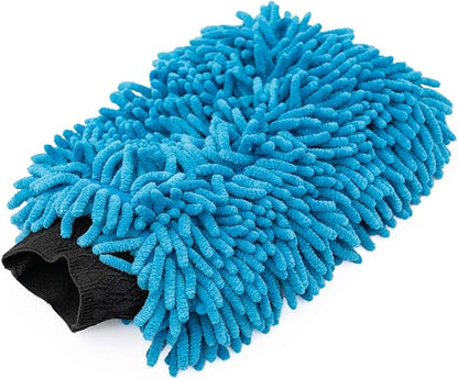 The Rag Company - Premium Chenille Microfiber Knobby Wash Mitts - Perfect for Car Washing and Detailing; Scratch-Free, Lint-Free, Double-Sided, Plush, and Absorbent; Lime Green + Blue (2-Pack)