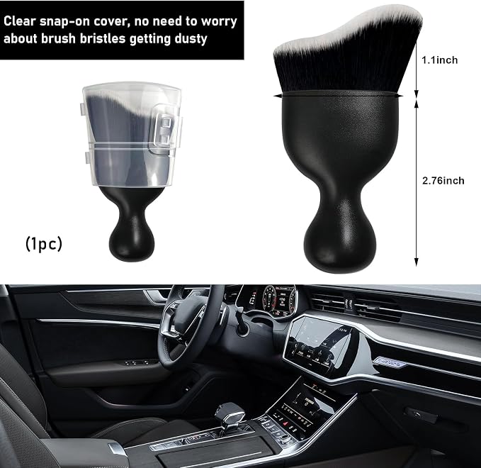 Ziciner Car Detailing Brush, Curved Soft Bristles Auto Removal Dust Collectors, Universal Vehicle Dashboard, Air Conditioner Vents etc Interior Cleaning Tool Accessories (Black/White)