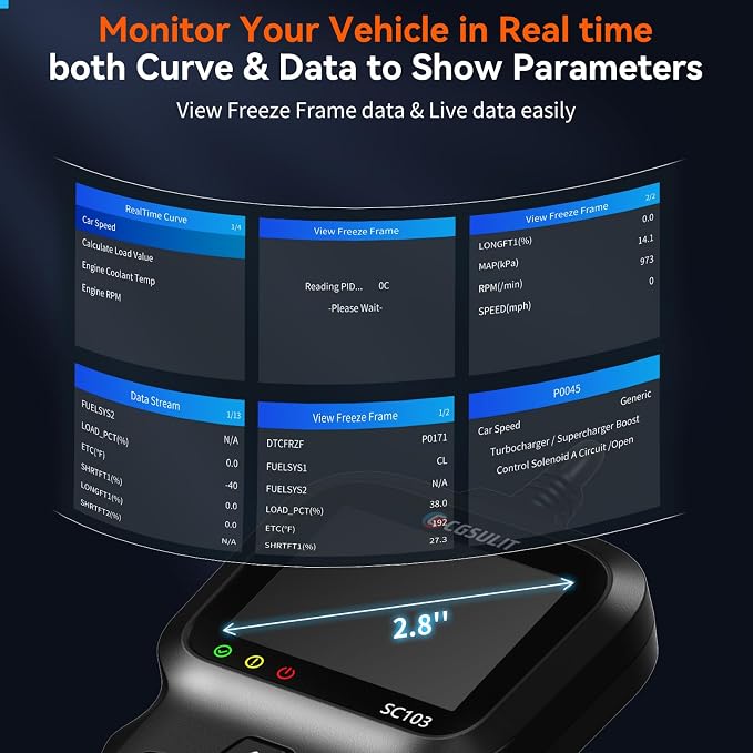 OBD2 Scanner, CGSULIT SC103 Car Code Reader Diagnose Check Engine Light Smog Check DTCs Scan Tool Live Data Stream Voltage Test for Vehicles Since 1996