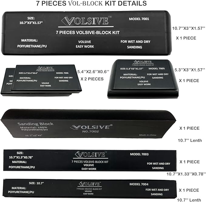 Hand Sanding Block Set of 7,PSA Base Auto Body Sanding Block Kit with Long Panel Sander,Flexible for Automotive Paint and Woodworking Sand Furniture,Black