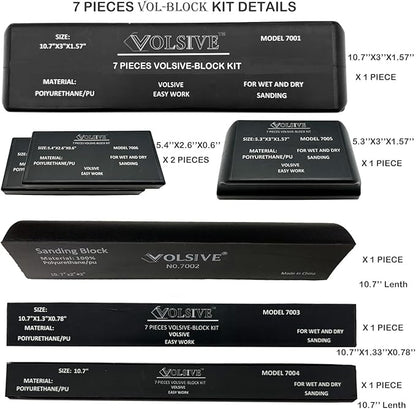 Hand Sanding Block Set of 7,PSA Base Auto Body Sanding Block Kit with Long Panel Sander,Flexible for Automotive Paint and Woodworking Sand Furniture,Black