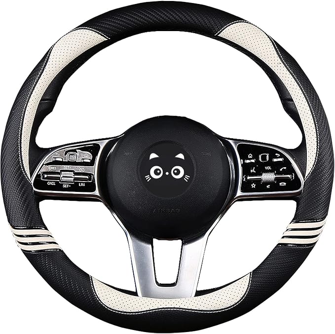 Iwantit® Cute Steering Wheel Cover for Women, Pu Leather with Anti-Slip Rubber Ring, Steering Wheel Protector for Men, Universal Fit 14.5-15 inches for Cars,SUV (Pearl White)