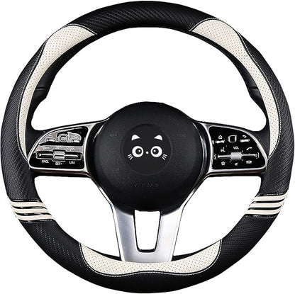 Iwantit® Cute Steering Wheel Cover for Women, Pu Leather with Anti-Slip Rubber Ring, Steering Wheel Protector for Men, Universal Fit 14.5-15 inches for Cars,SUV (Pearl White)