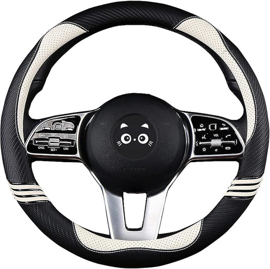 Iwantit® Cute Steering Wheel Cover for Women, Pu Leather with Anti-Slip Rubber Ring, Steering Wheel Protector for Men, Universal Fit 14.5-15 inches for Cars,SUV (Pearl White)