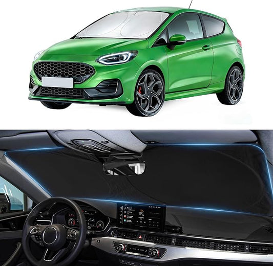 INSAUTO Windshield Sun Shade for Ford Fiesta 2017-2023 2024 2025 2026, Custom-Fit Fiesta Sun Visor Protector, 99% UV Block Heat Sun Shield, Silver Reflective Front Window Sunshade
