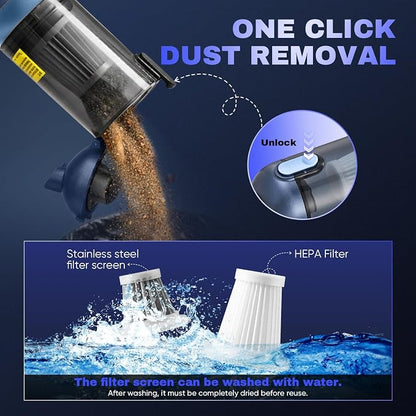 Saker Car Vacuum Portable Cordless 20000Pa Suction Power 4 in 1 Handheld Vacuum with LED Light Type-C Portable Mini Vacuums for Gifts Car, Home, Office, Pet HL157 Blue