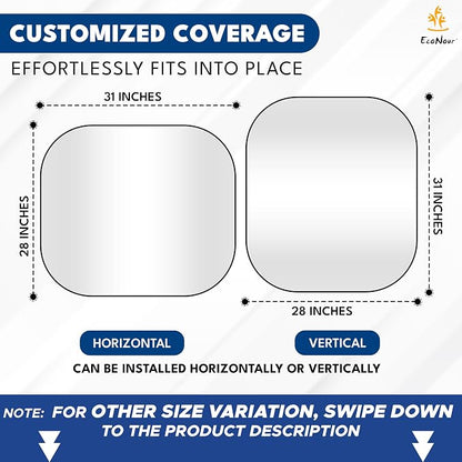 EcoNour 2 Piece Foldable Car Windshield Sun Shade – UV & Heat Protection, Interior Cooling, Durable Upgraded Design, Easy Fold, Front Window Sunshade - Medium (31" L x 28" W)