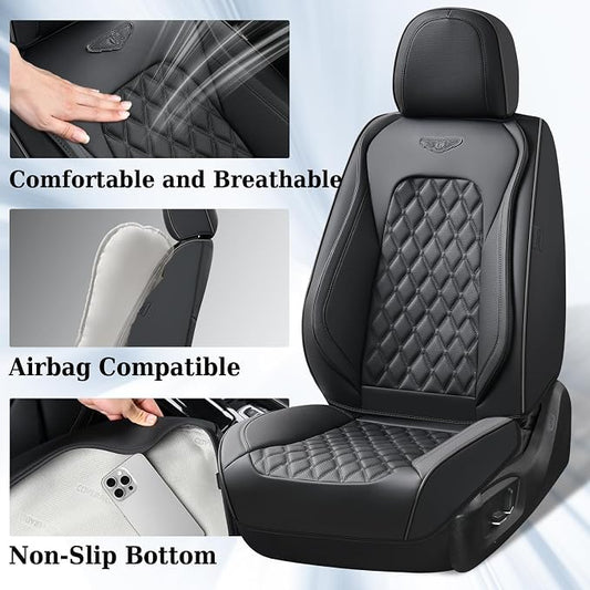 Coverado Full Set Car Seat Covers, Black Leather Seat Protectors, Luxury Front & Back Car Seat Covers,Waterproof Universal Fit, Automotive Seat Covers for Most Cars-Black