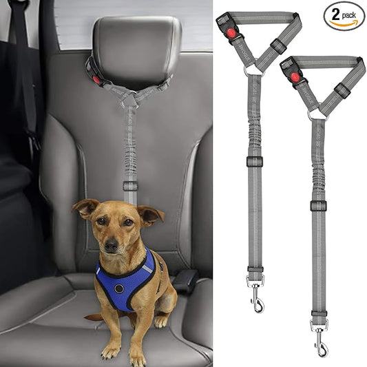 BWOGUE 2 Packs Dog Cat Safety Seat Belt Strap Car Headrest Restraint Adjustable Nylon Fabric Dog Restraints Vehicle Seatbelts Harness