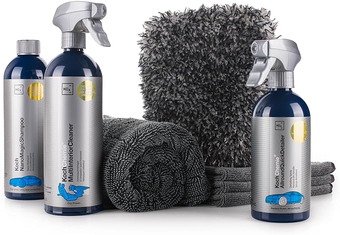The Rag Company - Premium Car Cleaning Kit - Includes Car Wash Soap, Car Interior Cleaner, Exterior Spray, Drying Towel, Wash Mitt, Microfiber Towels - 8 Piece Kit