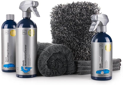 The Rag Company - Premium Car Cleaning Kit - Includes Car Wash Soap, Car Interior Cleaner, Exterior Spray, Drying Towel, Wash Mitt, Microfiber Towels - 8 Piece Kit