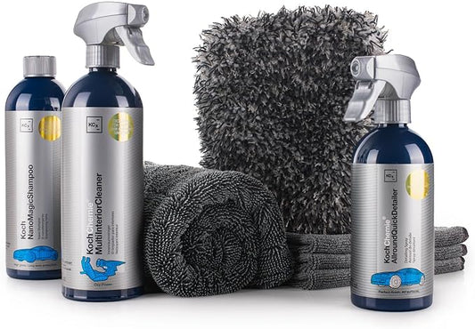 The Rag Company - Premium Car Cleaning Kit - Includes Car Wash Soap, Car Interior Cleaner, Exterior Spray, Drying Towel, Wash Mitt, Microfiber Towels - 8 Piece Kit