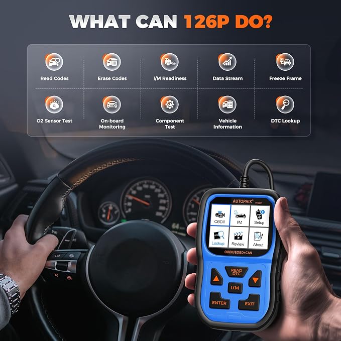 AUTOPHIX OM126P+ OBD2 Scanner, Check Engine Light Code Reader, Car Code Scanner for Automotive Diagnostic, Read & Clear Fault Code, Pass Smog Test, Live Data, for All US Cars After 1996