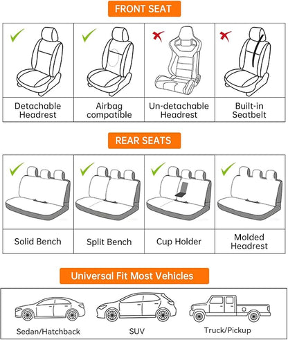 Purple Car Seat Covers Full Set, Waterproof Luxury Leather Purple Seat Covers for Women, Non-Slip Front & Rear Seats Cover Sets Universal Fit for Most Cars SUVs Trucks