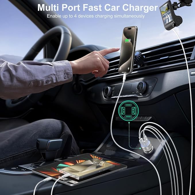 USB C Car Charger, Bangfun 3 Pack 65W 4 Ports 12V USB C Cigarette Lighter Adapter QC 3.0&PD 30W Super Fast Type C Car Phone Charger for iPhone 15/14/13/11/iPad Pro,Samsung,Android(Silver)