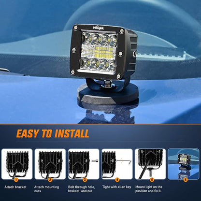 Nilight LED Pods 2Pcs 3 Inch 42W LED Cubes Spot Flood Combo Square Driving Fog Off Road Work Lights for Trucks Pickup Golf Cart SUV ATV UTV 4x4 Van Camper