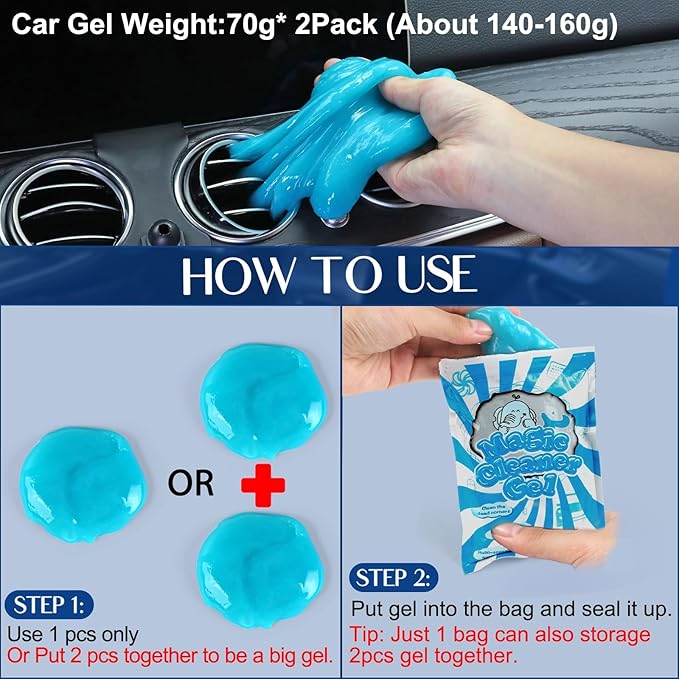 Fitosy Car Interior Duster Detail Brush Cleaning Gel Kit, Soft Dash Vent Dusting Slime Putty Detailing Brushes Accessories Essentials Supplies Tools for Auto,Truck,SUV,RV
