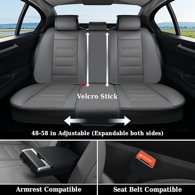 Coverado Car Seat Covers Full Set, Seat Covers for Cars, Car Seat Cover, Car Seat Protector Waterproof, Leather Car Seat Cushion, Universal Car Interior Covers Seat Protectors for Most Cars Gray