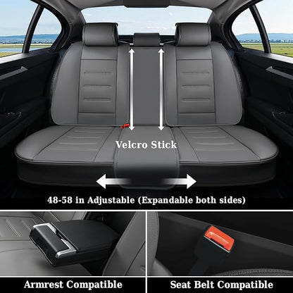 Coverado Car Seat Covers Full Set, Seat Covers for Cars, Car Seat Cover, Car Seat Protector Waterproof, Leather Car Seat Cushion, Universal Car Interior Covers Seat Protectors for Most Cars Gray