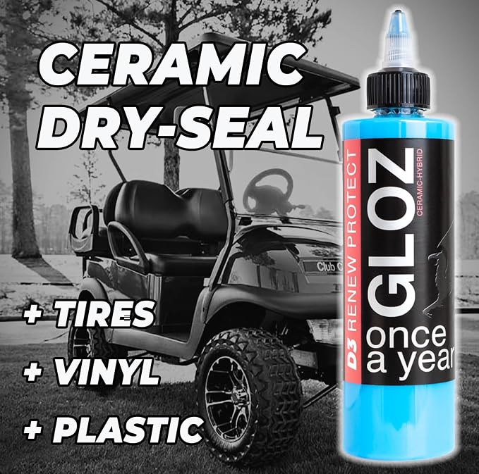 RENEW PROTECT - GLOZ, Tire & Trim Treatment, Ceramic-Hybrid Protectant, Lasts Months - Years, Mid or High Shine, Floor Mats-RV-Golf Cart, 100% Motorcycle-Safe, Wash-Proof, 5min Dry-Seal 16oz