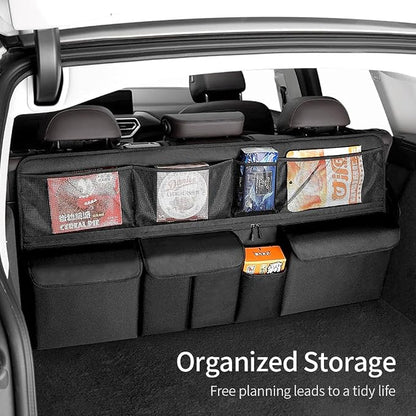 Viaviat Hanging Car Trunk Organizer, Collapsible Backseat Storage Bag with 9 Large Pockets for Medium or Large Size SUV, Truck, MPV, Car Interior Accessories (Black)