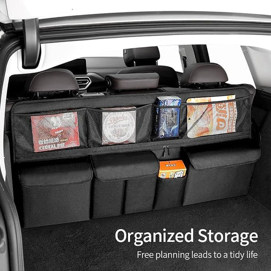 Viaviat Hanging Car Trunk Organizer, Collapsible Backseat Storage Bag with 9 Large Pockets for Medium or Large Size SUV, Truck, MPV, Car Interior Accessories (Black)