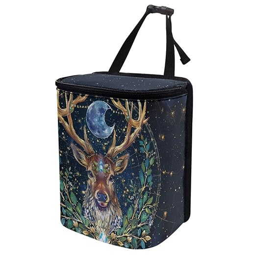 Talayituse Deer Moon Print Car Trash Can Portable Auto Garbage Bin Multifunctional Vehicle Interior Accessories with Adjustable Straps Universal Fit Truck SUV Sedan