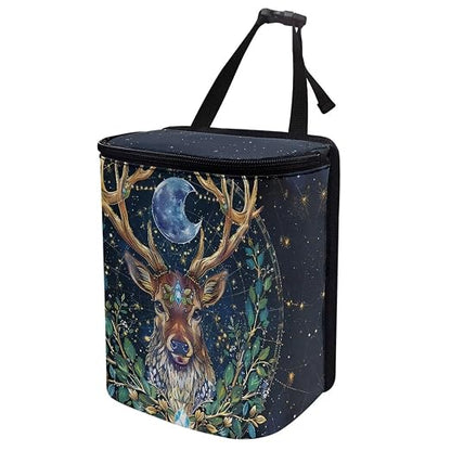 Talayituse Deer Moon Print Car Trash Can Portable Auto Garbage Bin Multifunctional Vehicle Interior Accessories with Adjustable Straps Universal Fit Truck SUV Sedan