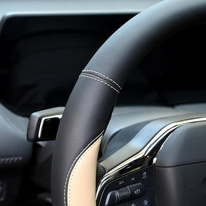 Valleycomfy Microfiber Leather Steering Wheel Cover Large-Size for F150 F250 F350 Ram 4Runner Tacoma Tundra Range Rover Model S X with 15 1/2 inches-16 inches Outer Diameter Beige