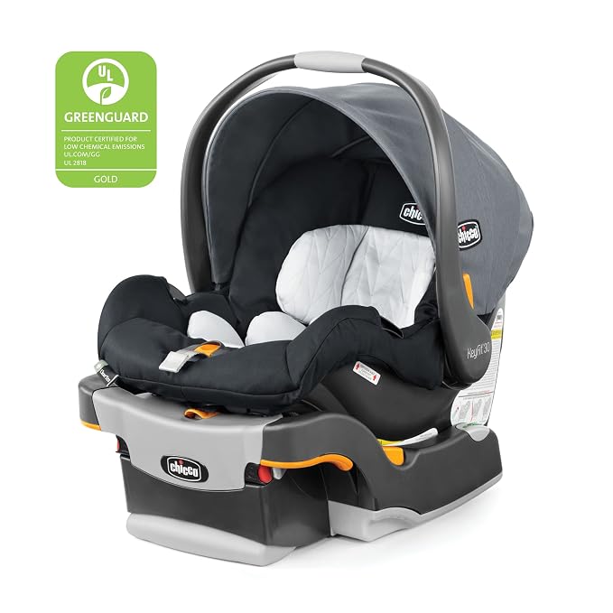 Chicco KeyFit 30 ClearTex Infant Car Seat and Base, Rear-Facing Seat for Infants 4-30 lbs., Includes Infant Head and Body Support, Compatible with Chicco Strollers, Baby Travel Gear, Pewter/Grey