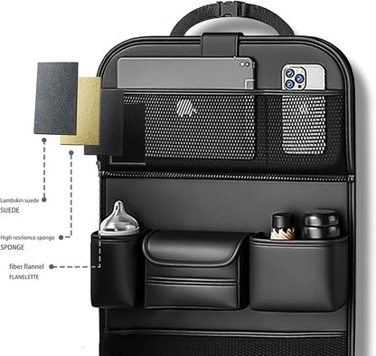 Car Seat Organizers,Multi-functional Back Seat Protectors, Storage Pouches, and Tray Holders (for Cars, Kids, Seat Back and Rear Seats)（Leather 1 Pcs）