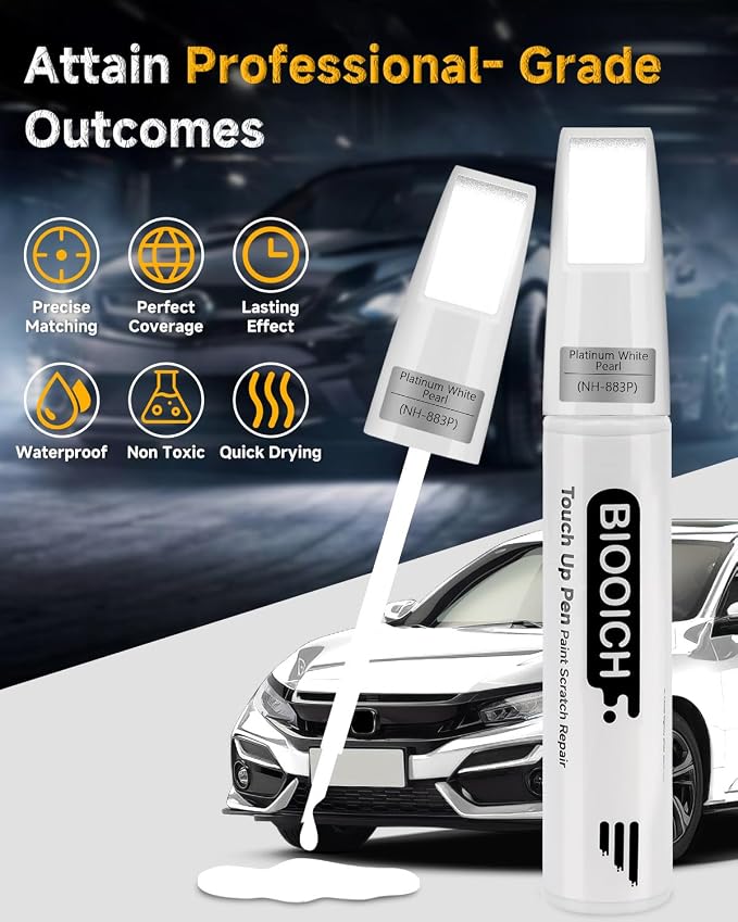 Touch Up Paint Pen Exact Color Match Car Chip and Scratch Repair (for Honda, Platinum White Pearl(NH-883P))