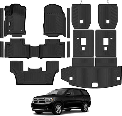 Floor Mats for 2011-2012 Dodge Durango 6 Seats/Captain Seat, Trunk Mat and 2nd/3rd Backrest Mat & Door Sill Guard All Weather TPE Protector for Dodge Durango Accessories
