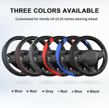 West Llama Customized Auto Car Steering Wheel Cover for Honda Civic, CR-Z, Insight, S2000, 14" - 14.25" (Diamond Quilted-Black+Blue-Small Size)