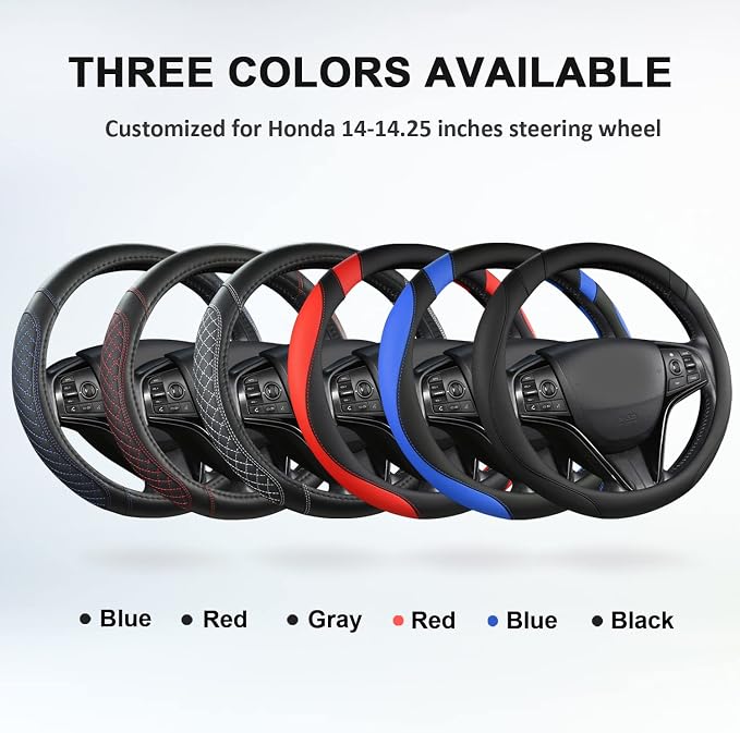 West Llama Customized Auto Car Steering Wheel Cover for Honda Civic, CR-Z, Insight, S2000, 14" - 14.25" (Diamond Quilted-Black+Red-Small Size)
