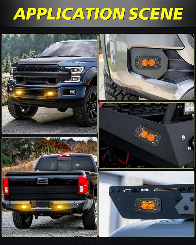 Amber Flush Mount LED Pods, AKD Part CREE LED Flush Bumper Lights 40W Spot Flood Combo Offroad Driving Light Amber LED Fog Chase Lights Pods for Trucks Pickup SUV UTV ATV