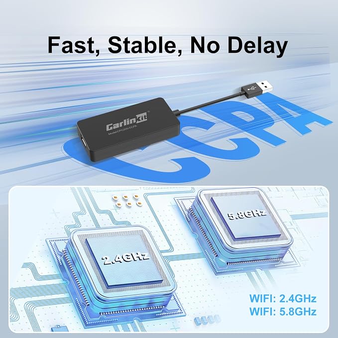 Carlinkit CCPA Wireless CarPlay & Android Auto Adapter, Only for Car with Android Head Unit 4.4.2+, 5.8GHz Dongle with Built-in APK App, Support Wireless Connect & Screen Mirroring, OTA Upgrade