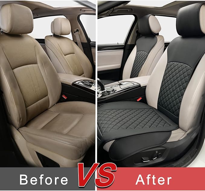 BEITK 2 Pack Leather Front Seat Covers, Universal Sideless Car Seat Protectors, Waterproof Automotive Seat Cover for Most Cars Trucks SUV(Black)