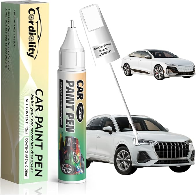 LS9R/2Y Glacier White Metallic Touch Up Paint for Audi, Color Accurate Car Paint Scratch Repair Pen, Quick & Easy Fix Automotive Chips and Nicks
