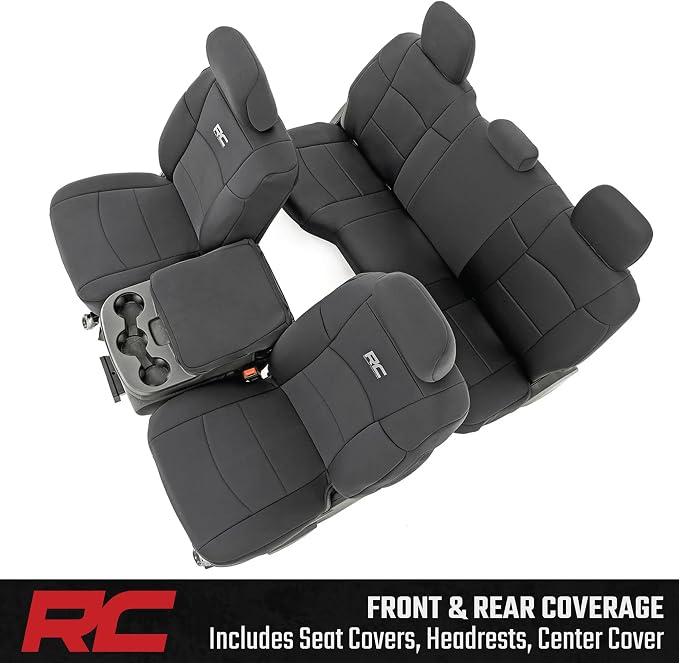 Rough Country Neoprene Seat Covers for Dodge Ram (2019-2024) - UV & Water Resistant, Foam Padded Truck Seat Covers - Full Set, Black, Front & Rear