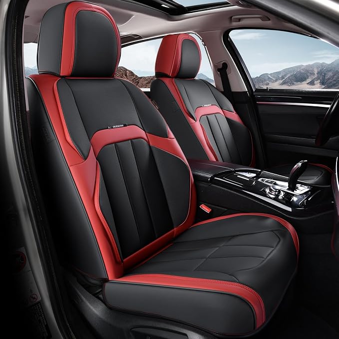 Coverado Car Seat Covers Front Set, Luxury Nappa Leather Seat Covers Universal Fit Waterproof Non-Slip Breathable Automotive Seat Protectors for Cars, SUVs, Trucks