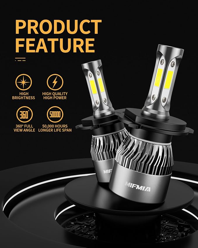 𝖧𝟦/𝟫𝟢𝟢𝟥 Bulbs 6500K Cool White, Backup Plug-N-Play with Cooling Fan Waterproof Off Road Lights, Pack of 2