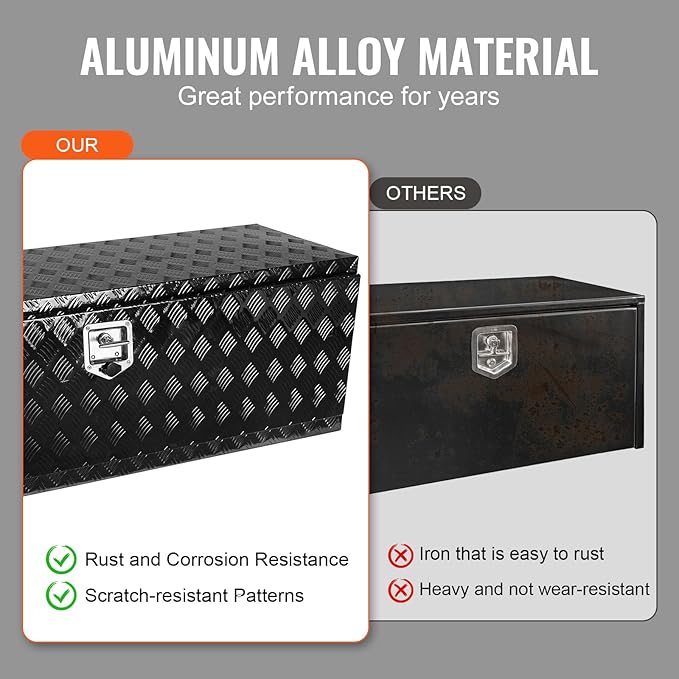 VEVOR Underbody Truck Box, 60" x 17" x 18" Pickup Storage Box, Heavy Duty Aluminum Diamond Plate Tool Box with Lock and Keys, Waterproof Trailer Storage Box with T-Handle Latch for Truck, Van, Trailer