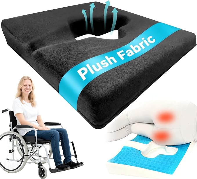 Gel Wheelchair Seat Cushion,Bed Sore Cushions for Butt,Gel Cushion for Pressure Relief,Donut Pillow for Tailbone Pain Relief,Sciatica,Coccyx,hemorrhoid Pillow,Cushion for Office Chair(BLACK2)
