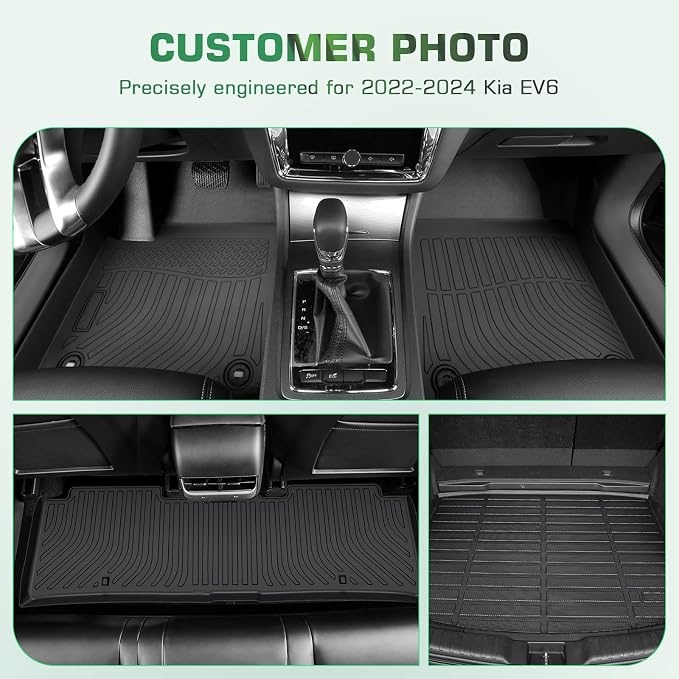 Floor mats & Cargo Liner for Kia EV6 2024 2023 2022, All Weather TPE Custom Fit Floor Liners Full Sets Car Mats & Trunk Liner Accessoires for EV6 Anti-Slip & Durable, Black
